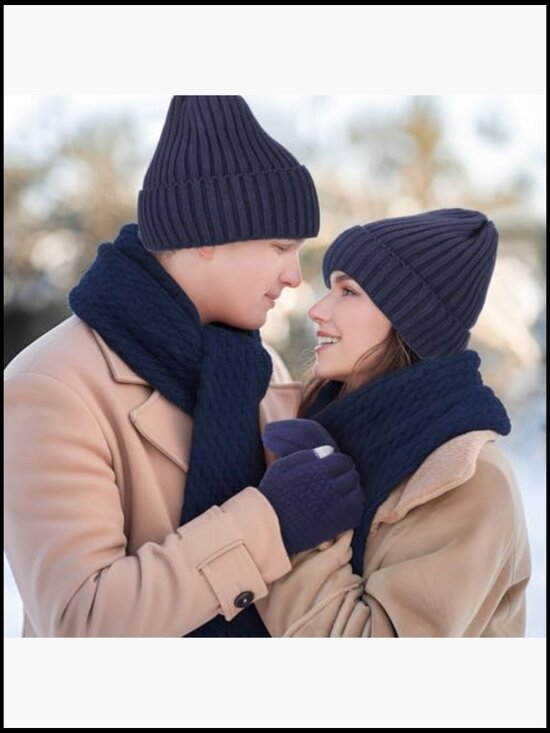 6 Pcs Winter Warm Set: Beanie, Touchscreen Gloves, Scarf, Ear Muffs, Socks